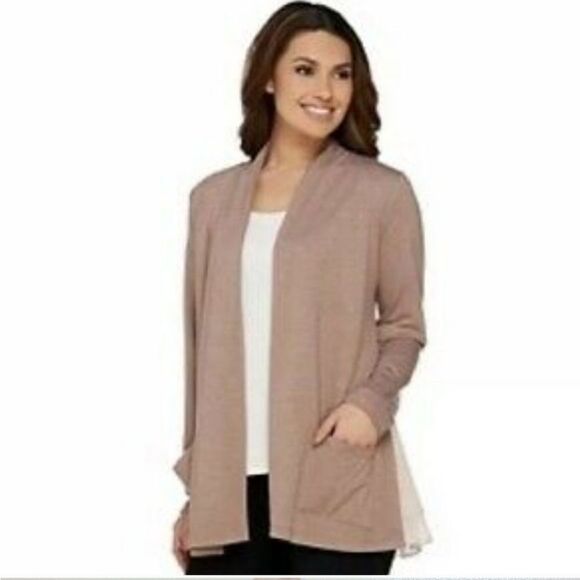 Logo Lounge Lori Goldstein Open Cardigan Cocoa Layered Swiss Dot Chiffon Hem XS - Picture 1 of 6